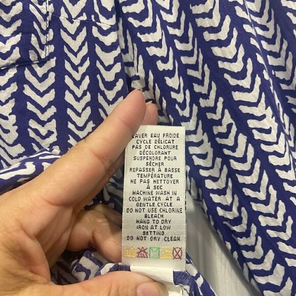 Dalia Collection purple Long Sleeve V print chevron 3/4 button down rayon Size L - Picture 3 of 9